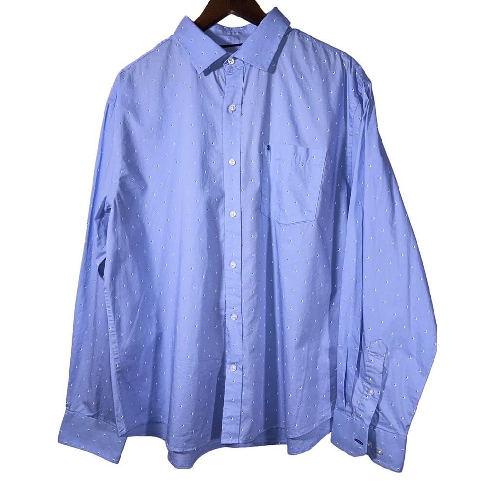 IZOD Cotton Blue w/ Boat Accents Long Sleeve Dress Shirt Men's XL
